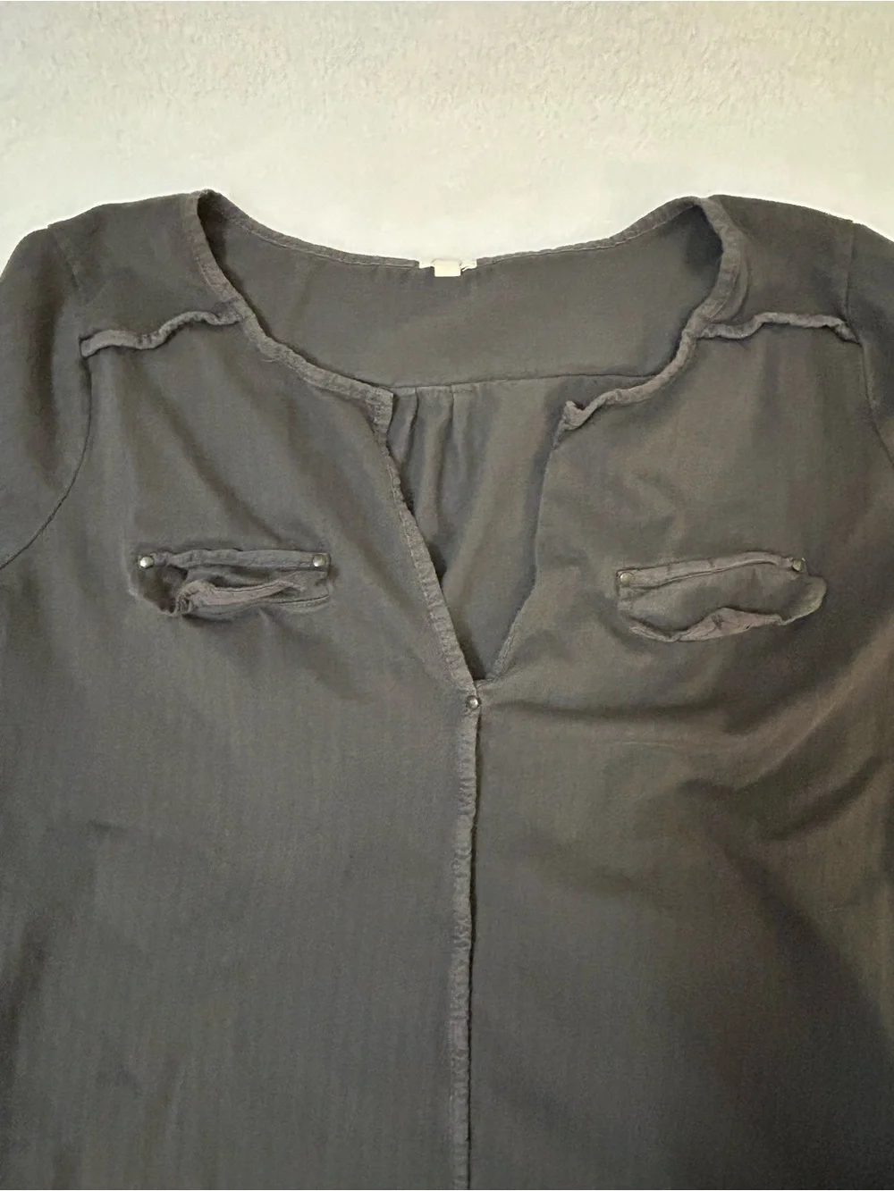 J.Crew Gray Utility Popover Blouse S 3/4 Sleeve Chest & Side Pockets